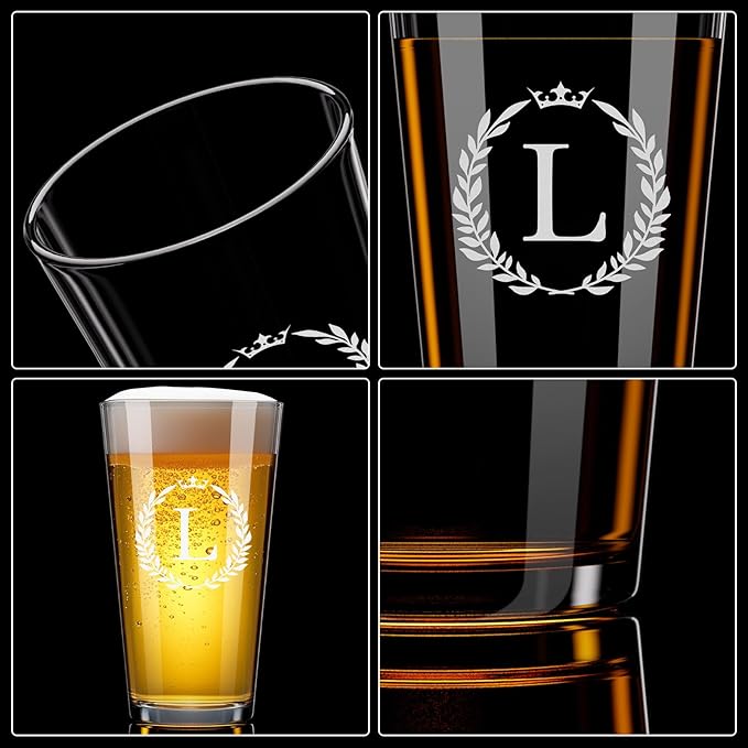 Personalized Beer Glasses Gifts for Men, 16 oz Pint Glasses Monogrammed A-Z Drinking Glass Cups Customized Gift, Unique Christmas Anniversary Birthday Gifts for Men Him Dad Brother Husband Grandpa (L)