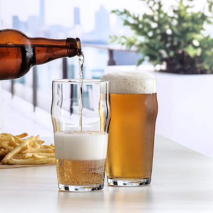 LAV Pint Beer Glasses Set of 4 x 19 oz - Traditional British Pub Pint Glasses - Large Craft Clear Beer, Iced Latte Glasses - Easy Stacking, Lead-Free, Gift Option