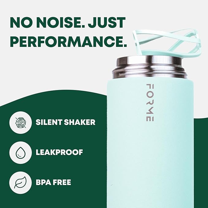 FORME - Blender Shaker Bottle, Leakproof Double Insulated Stainless Steel, Noiseless Shaker Bottle for Hot & Cold Drinks, Ideal for Protein & Supplement Shakes (Sea Mist, 23.7 oz)