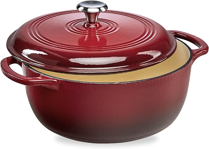 Best Choice Products 7.5 Quart Enamel Cast-Iron Round Dutch Oven, Family Style Heavy-Duty Pre-Seasoned Cookware for Home, Kitchen, Dining Room, Oven Safe w/Lid, Dual Handles - Red