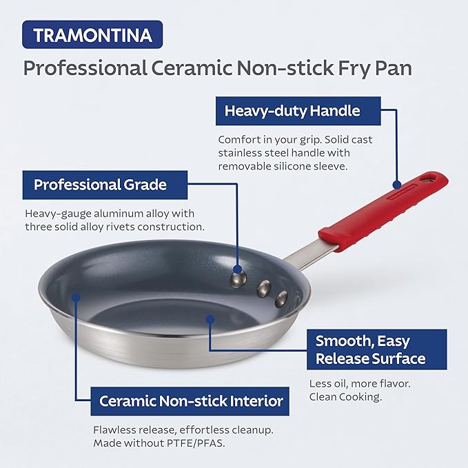 Tramontina Professional 10-Inch Ceramic Non Stick Frying Pan, Heavy-Gauge Aluminum Skillet with Nonstick Coating, Dishwasher and Oven Safe, Gray
