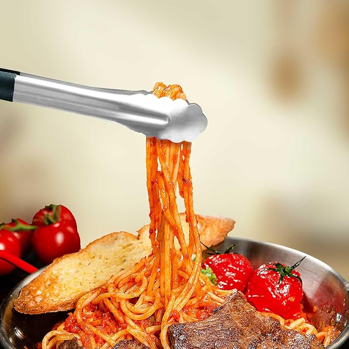 LZMS 4 Packs -12" Black Atmospherei Stainless Steel Grill Tongs,Kitchen Tongs with Non-Slip Grip for Cooking,BBQ,Buffet Dinner
