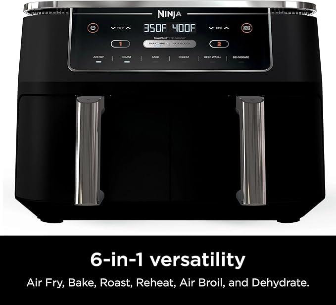 Ninja R-AD300CO Foodi 6-in-1 10-qt. XL 2-Basket Air Fryer with DualZone Technology, Black (Renewed)