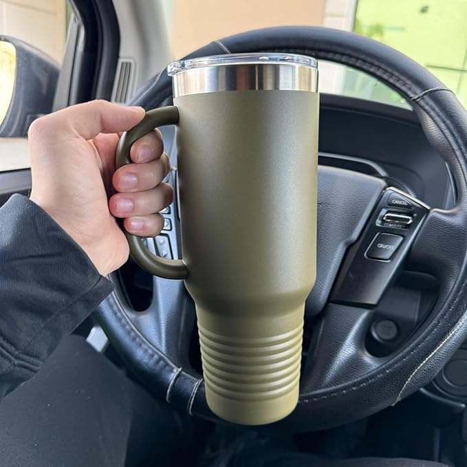 40oz Vacuum Insulated Travel Mug with Handle, Sushi, Personalized Engraving Included (Gray)