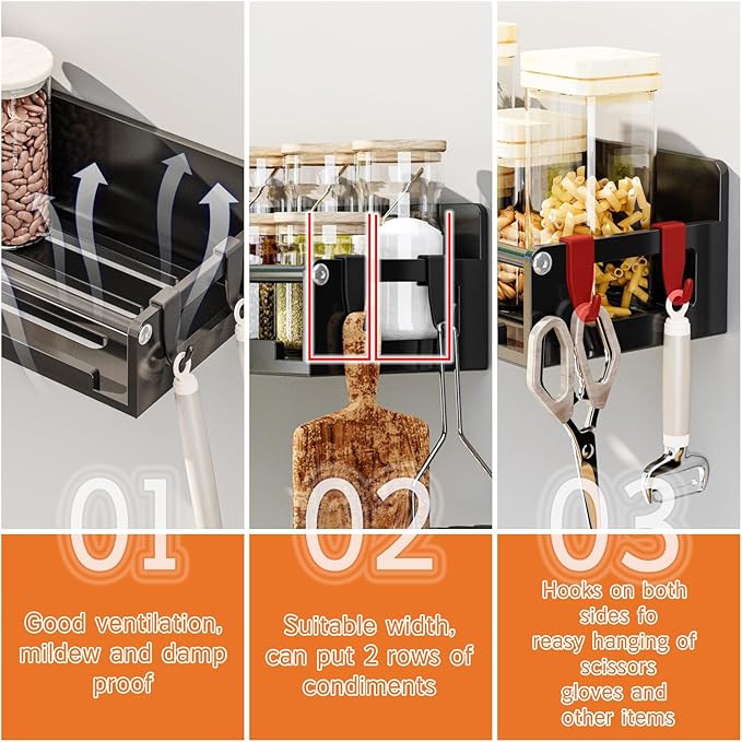 5 Pack Magnetic Spice Storage Rack Organizer for Refrigerator and Oven, Black Fridge Organizers and Storage, Paper towel holder, Punch and no-punch dual purpose (Black, 5p)