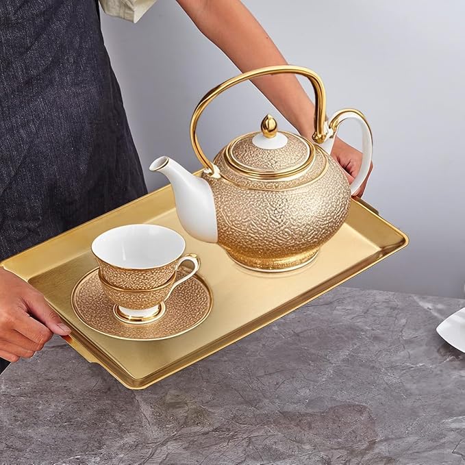 16.3" x 11" Large Serving Platters, Stainless Steel Heavy-Duty Large Serving Trays, Gold Rectangular Plates for Food, Fruit, Party, Wedding, Christmas, Chip and Scratch Resistant