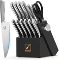imarku 14-Piece Knife Block Set, Knife Set with Block and Build-in Sharpener, Japanese Stainless Steel Knife Set for Lasting Sharpness, Dishwasher Safe, Black