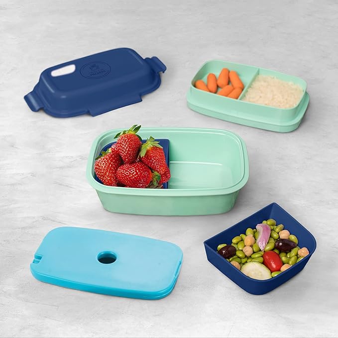 Ultimate Bento Box - Lunch Box for Kids & Adults with Removable Ice Pack - Leakproof, Multi-Compartment Food Container with Removable Containers - Microwave & Dishwasher Safe (Blue/Green)