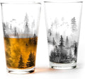 Black Lantern Nature Themed Pint Glasses Set of 2 – Pint Glasses in Unique Designs for Craft Beer Enthusiasts - (Set of Two 16oz. Glasses) - Beer Glasses for Nature Lovers (Forest & Clouds)