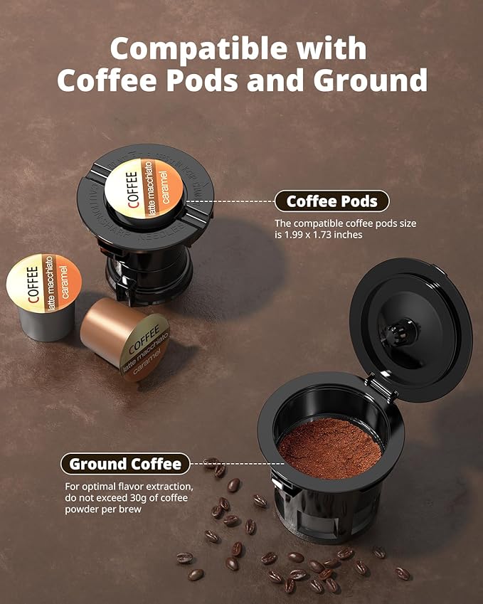 AIRMSEN Grind & Brew Coffee Maker with Grinder - Single Serve Machine Compatible with K-Cup Pods & Ground, 1000W Fast 6-14oz Brewer, Descaling Alert, Touchscreen & 50oz Removable Tank