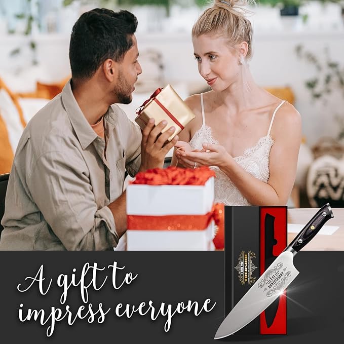 1 Year Anniversary Paper Gifts for Boyfriend, 1st Anniversary Present for Men Him Husband, 8 inch Pro German Chef Knife, One Year Kitchen Knife Gift Set, Best First Year Christmas Birthday Him Gifts