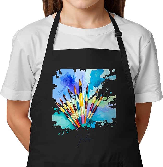 Personalized Kids Apron with Custom Name, Artist Apron For Painting and Craft Crhsitmas Boys & Girls Stocking Stuffer