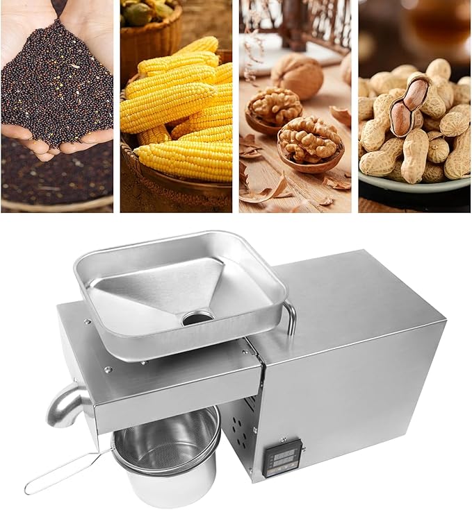 Stainless Steel Oil Press Machine 610W 110V Cold Press Oil Extractor Machine Commercial Household Cold/Hot Oil Press for Nuts Walnut Linseed Olive Kernel Almond Rapeseed Sesame