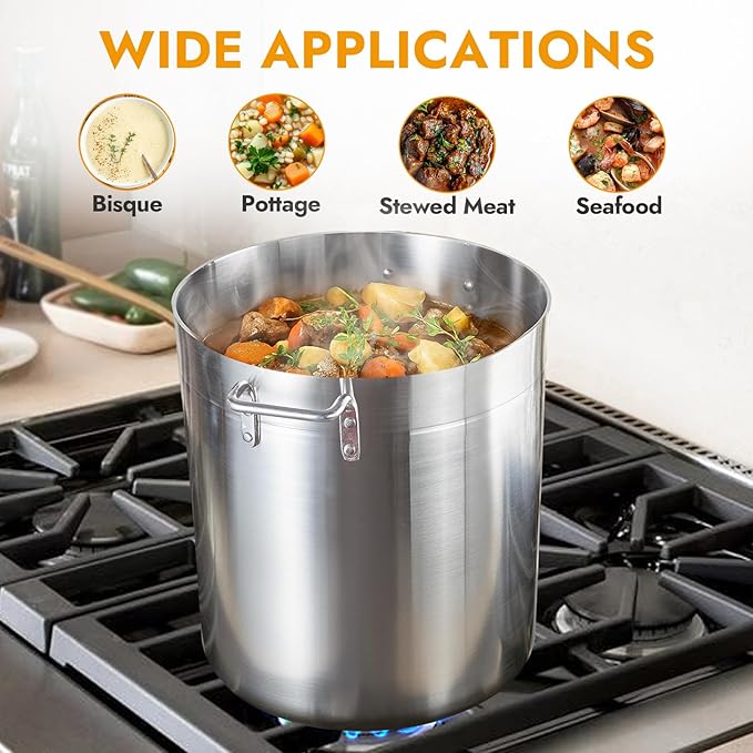 CURTA 40 Quarts Aluminum Stock Pot with Lid, Heavy Duty Commercial Grade Large Capacity Cooking Pot for Boiling, Stewing, Great for Kitchen, Restaurant, Catering, and Home Use,NSF certified