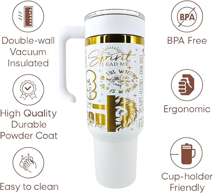 40oz Christian Tumbler with Handle & Straw | Stainless Steel Insulated Travel Mug | Christian Gift | Faith-Based Inspirational Cup (JesusThe Way Truth Life)