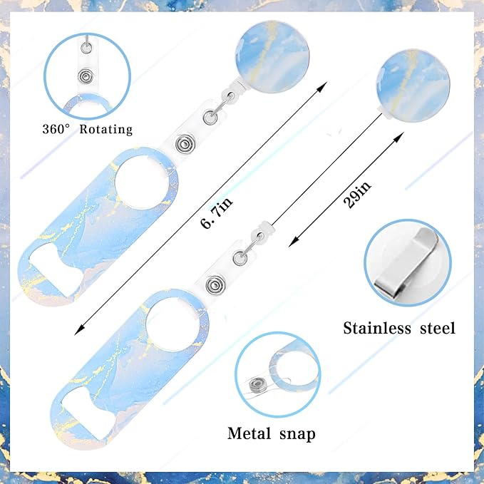 6 PCS Flat Bottle Opener, Mini Retractable Stainless Steel Beer Opener with Round Badge Flat Beer Bottle Opener with Belt Clip for Kitchen Restaurant Party 3.54" x 1.18"
