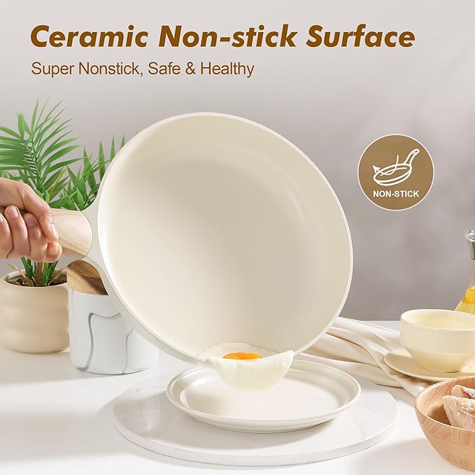 SENSARTE Ceramic Nonstick Frying Pan Skillet 11Inch Non Stick Omelette Pans, Non-toxic Healthy Kitchen Cooking Chef's Pan, Free of Intentionally Added PFOA/PFAS/PTFE, Induction Compatible, White