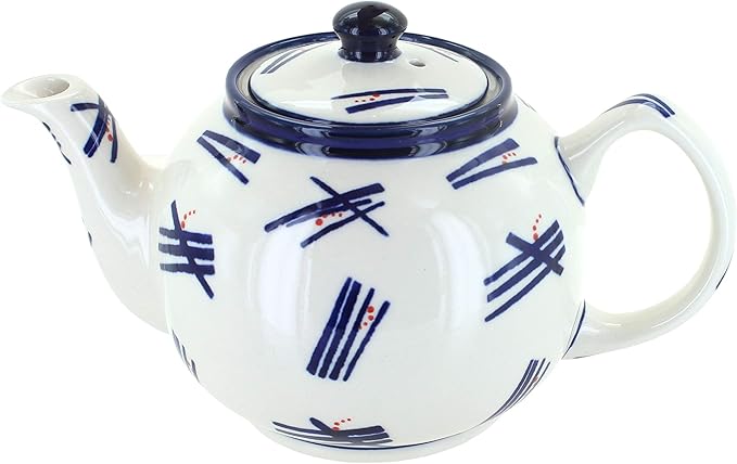 Blue Rose Polish Pottery - Blue Zoe Medium Teapot - 4 Cup Capacity - Hand-Painted Polish Pottery Ceramic Coffee & Tea Server