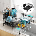 GSlife Expandable Dish Drying Rack - Small 2-in-1 Dish Racks for Kitchen Counter and Sink, Compact Dish Rack with 2 Pan Slot & High Raised Edges for RV and Apartment, 18.7"-11.4" L x 15.6" W, Black