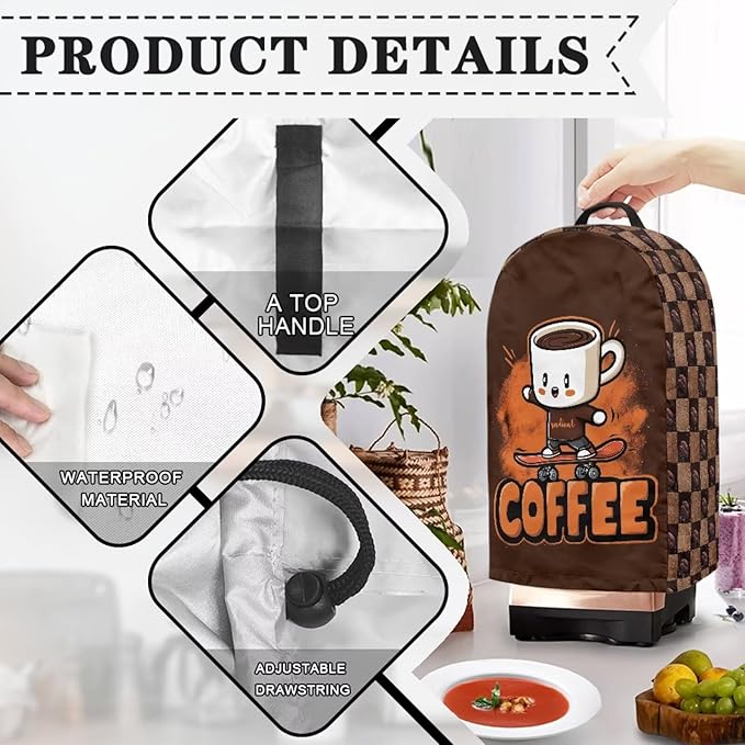 Skateboarding Coffee Cup Kitchen Blender Dust Cover Food Processor Dust Protection with Top Handle, Easy to Clean Small Appliance Coffee Maker Juicer Cover