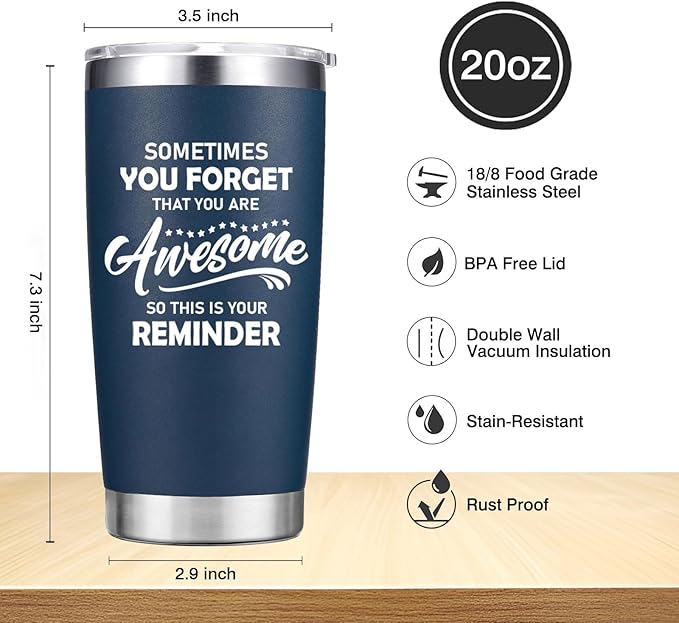 Christmas Gifts for Men - Sometimes You Forget You're Awesome Tumbler Cup - Inspirational Gifts for Men Dad Him Boyfriend - 20 oz Navy Blue