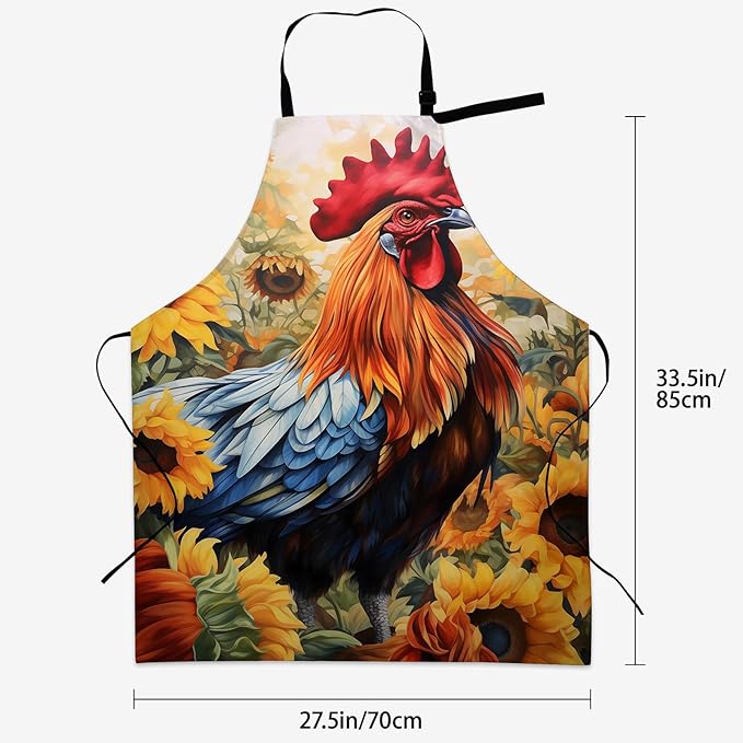 Rooster Apron for Women Men 28x33in, Kitchen Chef Aprons with 2 Pockets, Polyester, Chicken Apron
