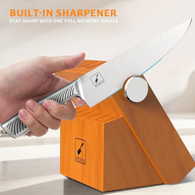 imarku Knife Set, 14 Piece Premium Kitchen Knife Block Set, Razor Sharp Japanese Chef Knives Set for Kitchen with Built-in Sharpener, Dishwasher Safe and Quality Acacia Wood Block