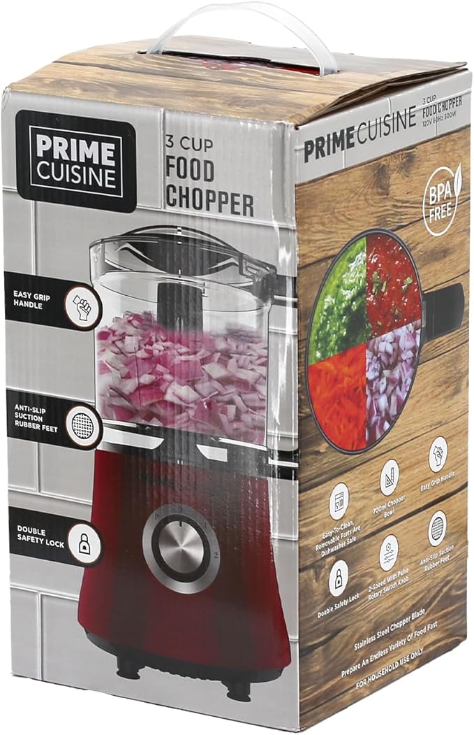 Electric Vegetable Chopper & Food Processor, 3 Cup Capacity, For Mincing, Emulsify and Puree (Burgundy)