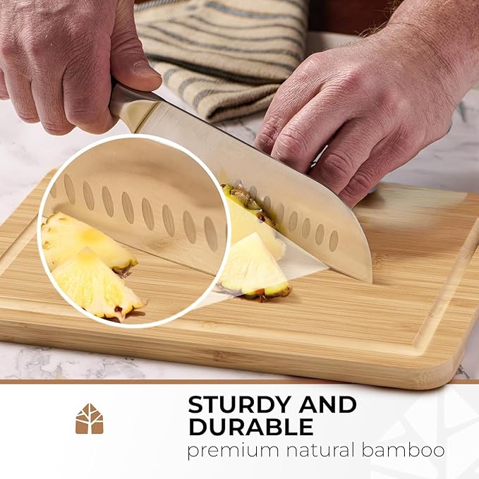 Bamboo Cutting Board Set of 3 with Holder – Durable Wooden Boards for Kitchen, Chopping & Serving – Eco-Friendly by Woodenhouse