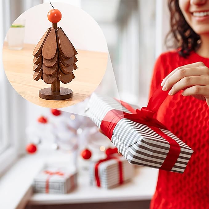 Wooden Trivets for Hot Dishes for RestaurantHot Dish Coaster with Tree-Shaped Wood Collapsible Hot Pad Trivet Tree(4 Piece-Walnut)