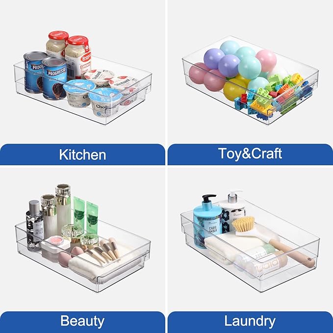 Plastic Storage Bins, 2 Pack Stackable Fridge Organizer Bins, Freezer Storage Bins, Clear Refrigerator Organizer Bins, Multipurpose Kitchen Pantry Organizers and Storage (S)