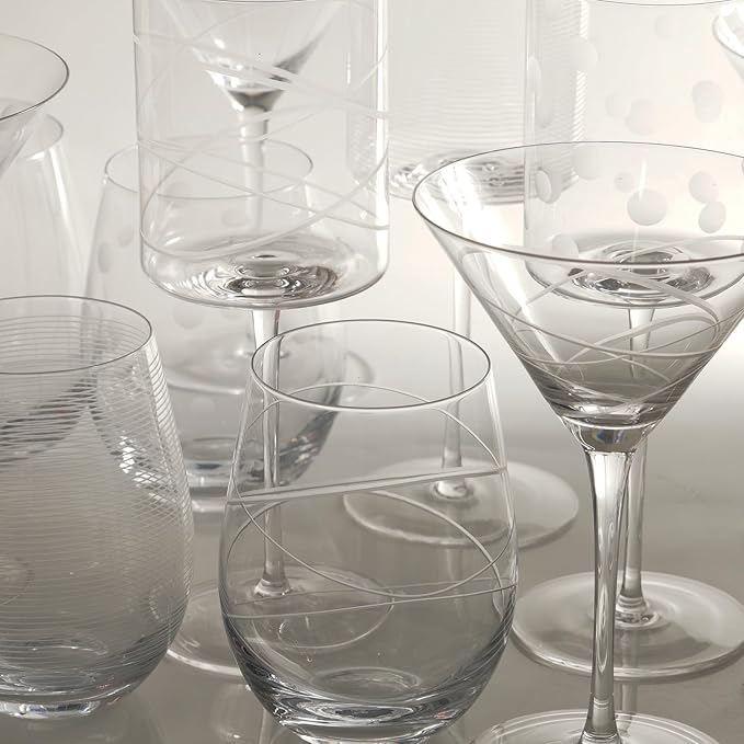 Etched Stemless Wine Glasses for Red or White Wine (Set of 2), 18-Ounces, Large Wine Glasses for Cabernet, Pinot Noir, Burgundy, Bordeaux (Lines+Dots)