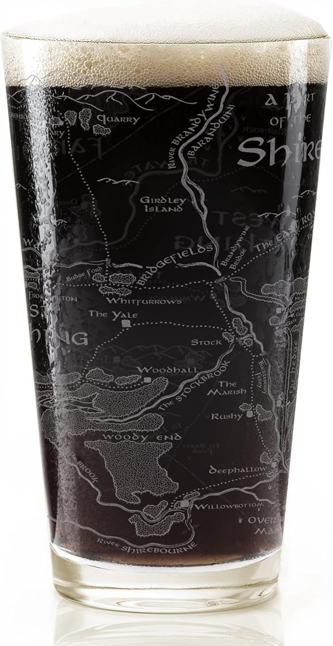 MAP OF THE SHIRE Engraved 16oz Pint Glass | Inspired by Tolkien Power Ring and Middle Earth | Great Christmas Gift Idea | Unique Elvish Fantasy Wizard Fantasy Decor!