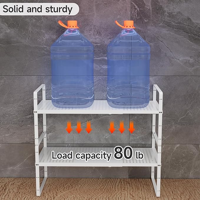 16.5-27’’L Expandable Cabinet Countertop Shelf Organizer, Stackable Metal Shelves, Kitchen Organizers and Storage, White Storage Spice Rack for Pantry and Cupboard