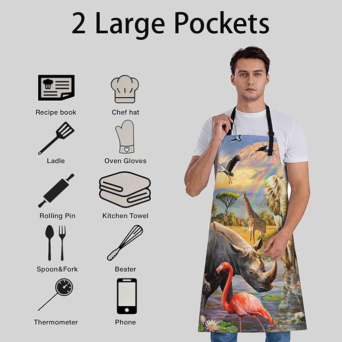 Cosmic Cat with Baguetter Apron for Women, 28x33in, Kitchen Chef Aprons with 2 Pockets, Polyester, Space Cat Apron for Cooking BBQ Baking Gardening Chef, Gifts for Mom Wife Dad