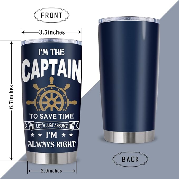 Gifts for Boat Owners, Boat Stuff Accessories Gift for Men, Christmas Captain Boater Gifts Tumbler 20Oz, Boating Captain Gift for Men