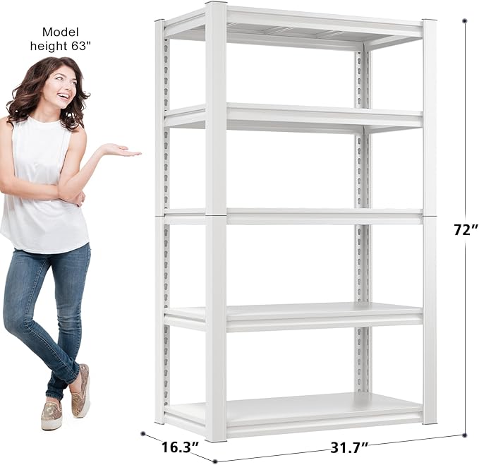 Raybee 72''H Garage Shelving, Storage Shelves 2010LBS, Adjustable 5 Tier Metal Shelving, Closet Garage Shelves Pantry Shelf for Kitchen Closet 72''H*31.7''W*16.3''D