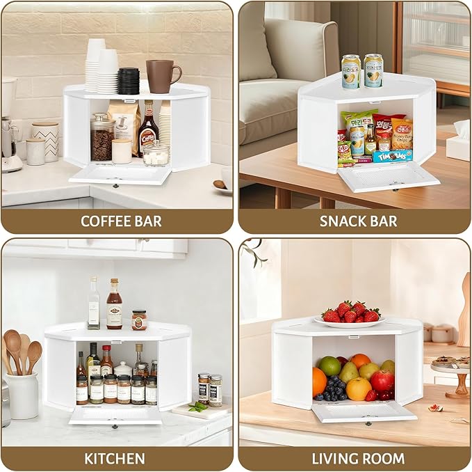 Corner Bread Box for Kitchen Countertop, Wooden Bread Storage for Homemade Bread, Rustic Breadbox with Acrylic Wavy Door, Bread Container for Kitchen Counter Cabinet, Pantry, Cupboard