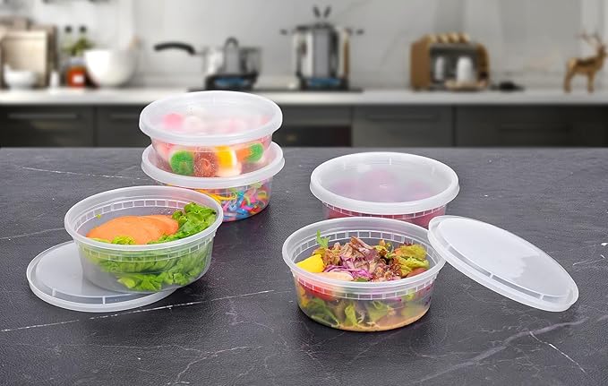 EDI Plastic Deli Food Storage Containers - 8 oz (20 sets), 16 oz (20 sets), 32 oz (10 sets) with Airtight Lids, Deli Containers Bundle