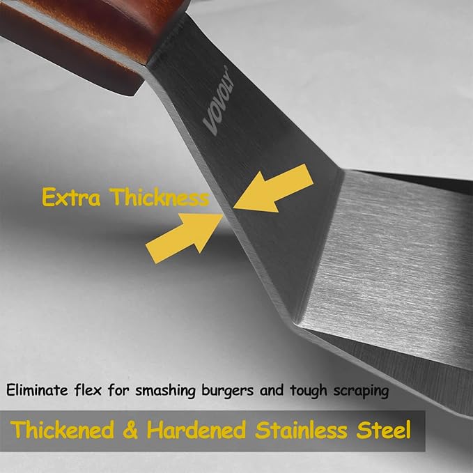 Professional Metal Spatula for Cast Iron Skillets and Flat Top Grills, Full Tang Wooden Handle, Thick Stainless Steel Blade, Smash Burger Spatula Turner for Flipper, Cooking, BBQ, 4.7 x 2.7 Inch