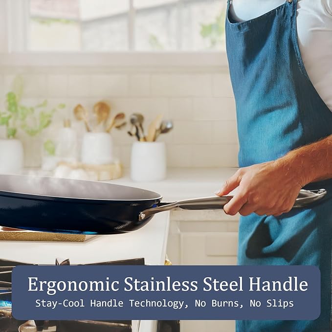 Nonstick Ceramic Frying Pan 8" for All Cooktops, PTFE/PFOA/PFAS Free, Even Heat Distribution Oven Safe up to 500°F, Healthy Non Toxic Skillet w/Ergonomic Stainless Steel Handle, Cream