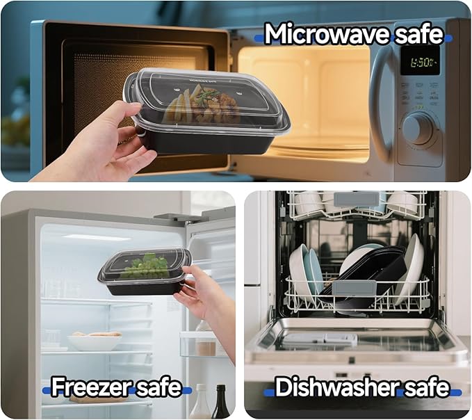 25PCS Leftover Storage Containers with Lids,28OZ Reusable Food Grade Plastic,BPA Free Microwave Dishwasher Freezer Safe,Leftover Food Containers with Lids