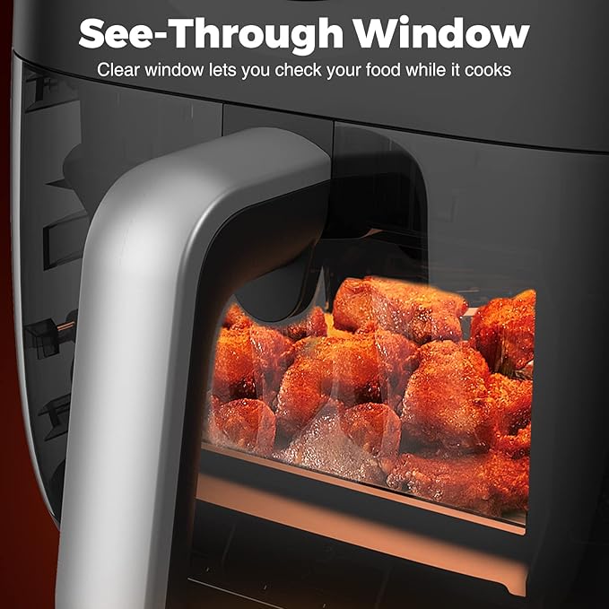 JOYAMI Air Fryer 6 QT, Air Fryer with Window, Online Recipes, 8 Cooking Functions for Air Fry, Bake, Roast, Broil & More, Nonstick Basket Dishwasher Safe, 1700W, Black