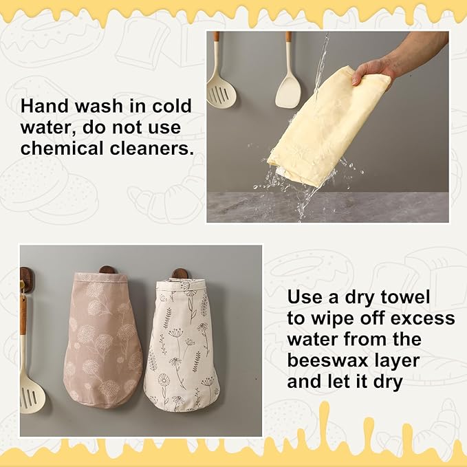 Beeswax Bread Bags for Homemade Bread Sourdough. A Set of 2 Colors
