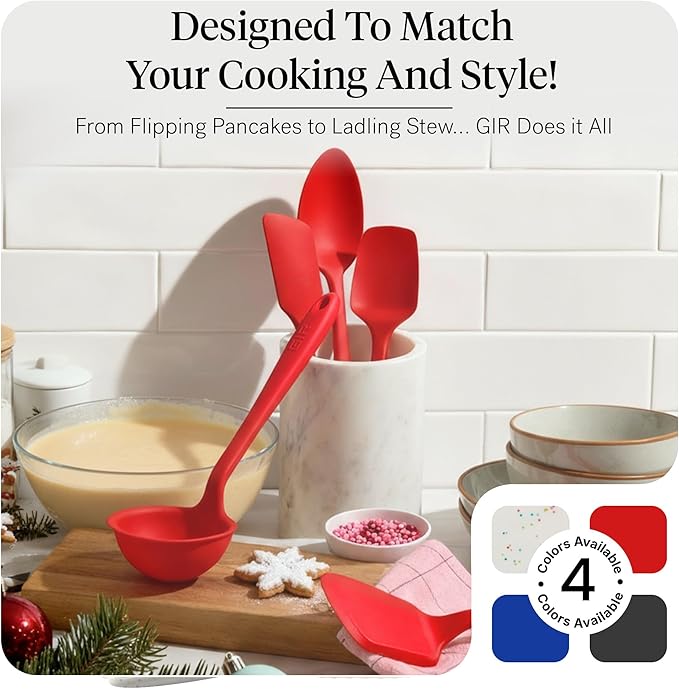 GIR: Get It Right 5-Piece Silicone Essentials Kitchen Utensils Set - Ladle, Spatula, Flip, Spoon & Spoonula - Non-Toxic Cooking Utensils for Nonstick Cookware, Cooking and Baking - Party Confetti