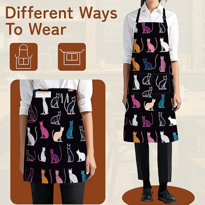 Cooking Apron for Women and Men,Adjustable Chef Bib Apron with 2 Pockets, Water and Oil Resistant for Kitchen Use