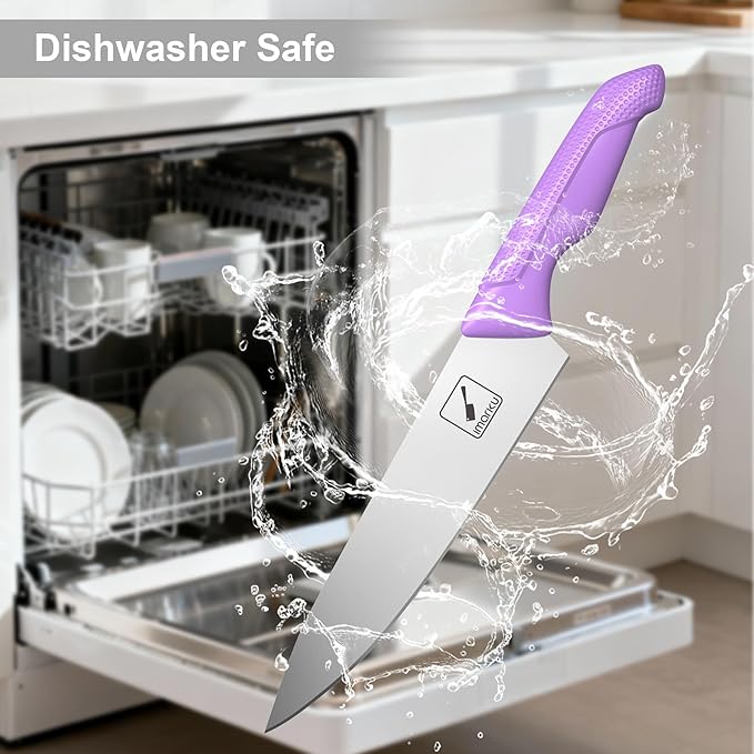 imarku 14-Piece Knife Set with Block, High Carbon Stainless Steel Kitchen Knives with Built-in Sharpener, Ergonomic Non-Slip Handle, Perfect for Home Cooks & Chefs, Purple