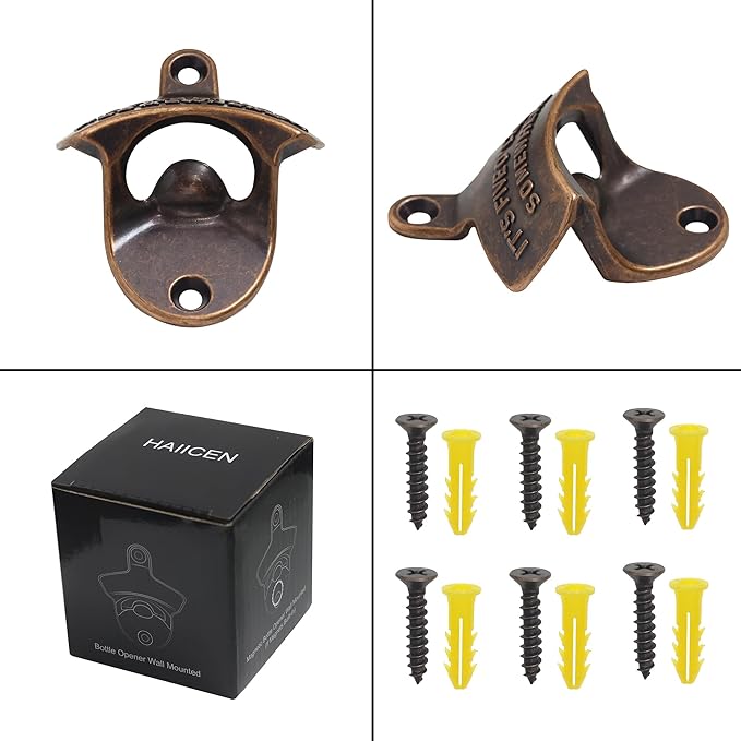 Wall Mounted Beer Opener Rustic IT'S FIVE O'CLOCK SOMEWHERE Stainless Soda Bottle Cap Opener Table Mounted Gift (3 PCS)