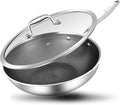 LOLYKITCH Hybrid 10 Inch Tri-Ply Stainless Steel Wok Pan with Lid,Ceramic Non Stick Stir Fry Pan,Induction Cooking Pan,Dishwasher and Oven Safe,Riveted Handle