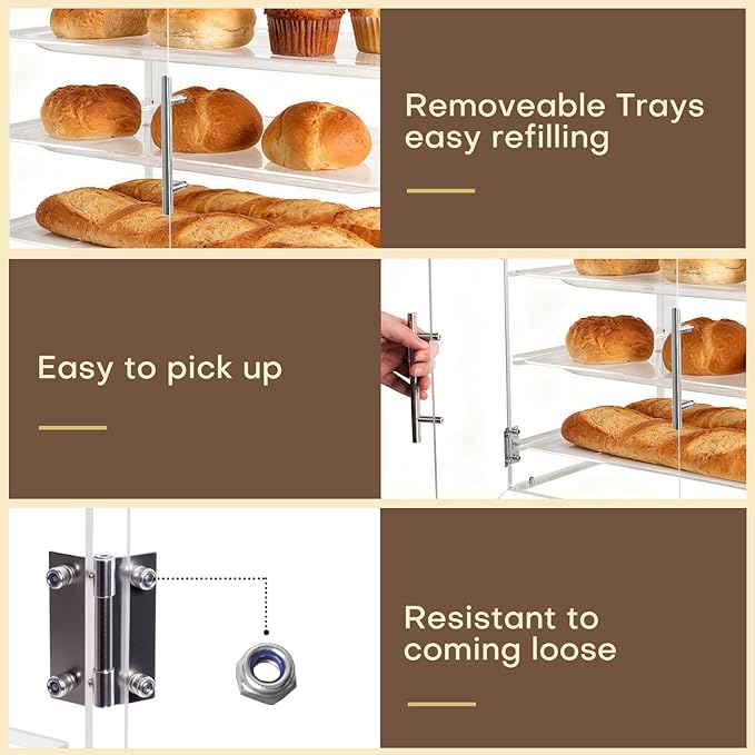 Bakery Display Case for Commercial Countertop, Acrylic 3-Tier Large Pastry Storage Box with Magnetic Door and Removable Tray for Dessert Donut Bread Cake Cupcake Cookie 21" x 16.2" x 14.2"